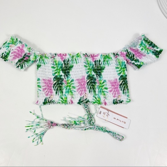 NWT NEW PQ Flamingo Off Shoulder Smocked Bikini Top Size Large L - Picture 2 of 8